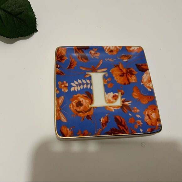 Anthropologie “L” Letter Monogram Floral Square Trinket Dish, - Picture 2 of 4